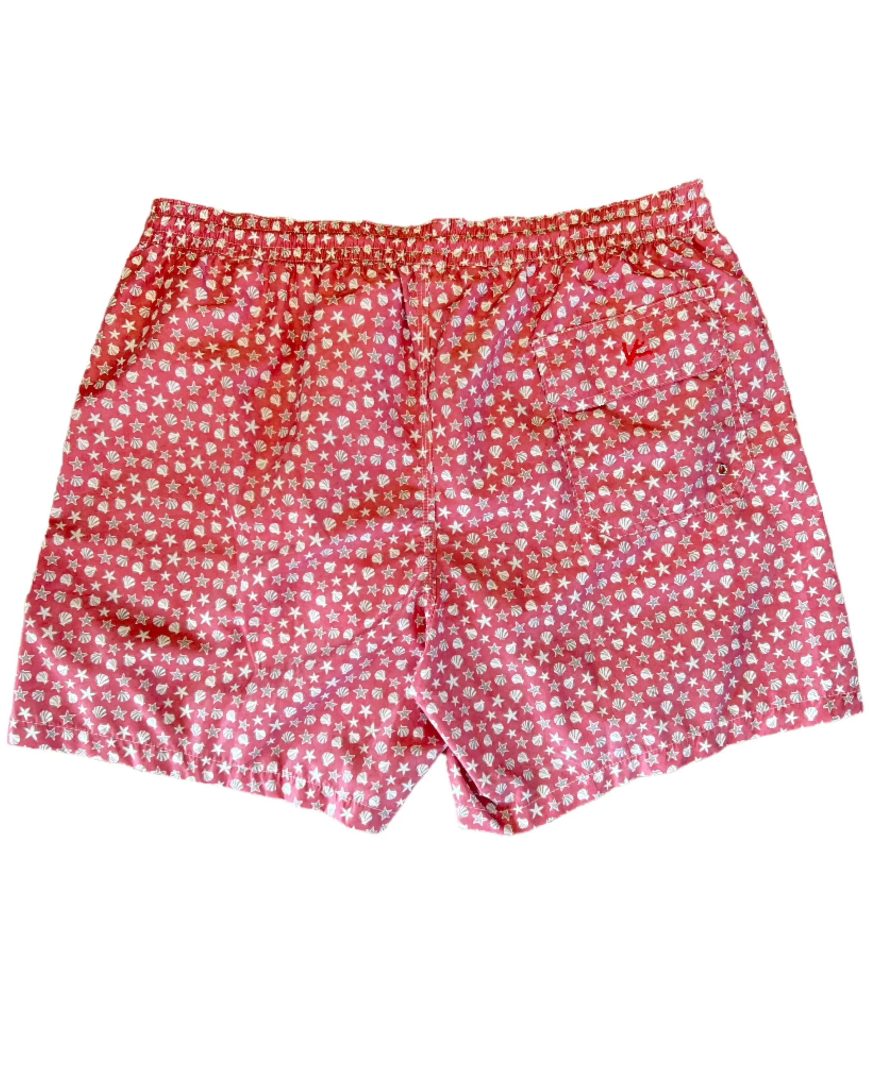 Isaia Mens Pink Shell Star Patterned Swim Trunks