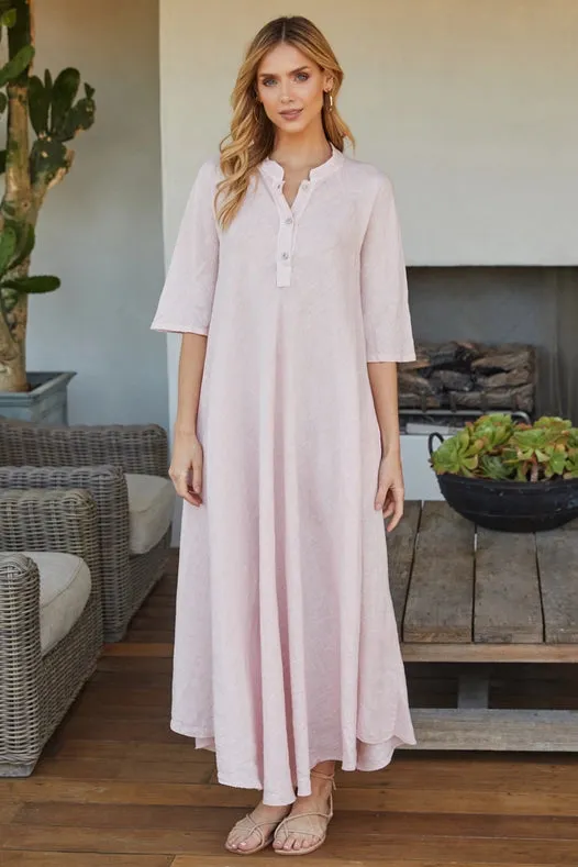 Italian Linen 3/4 Sleeve Maxi Dress