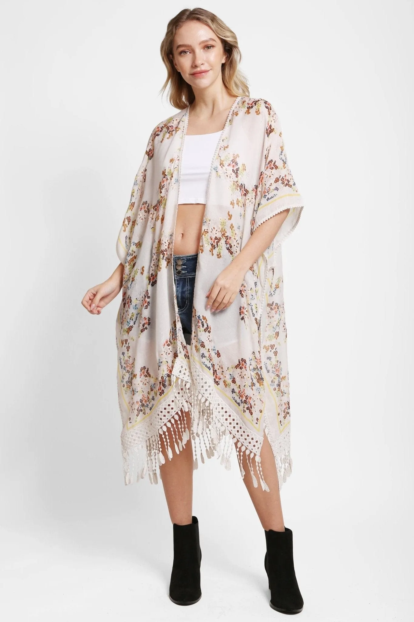 JP5234 Juniper Floral Kimono With Tassels
