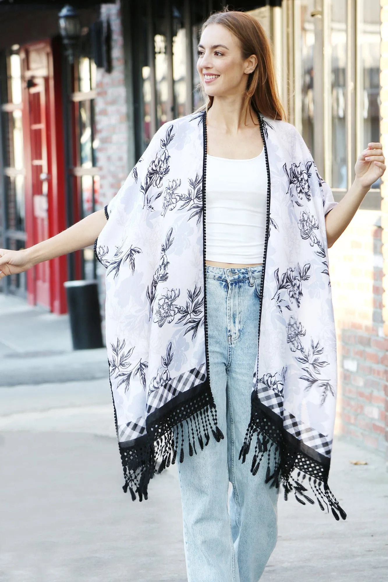 JP5234 Juniper Floral Kimono With Tassels