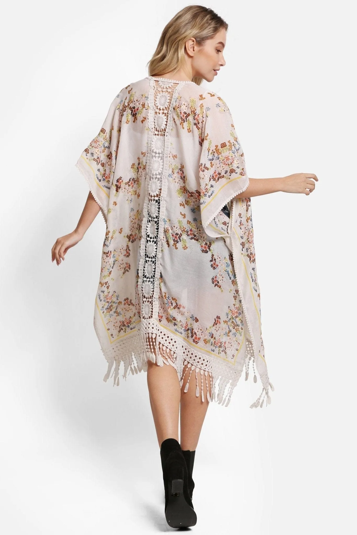 JP5234 Juniper Floral Kimono With Tassels