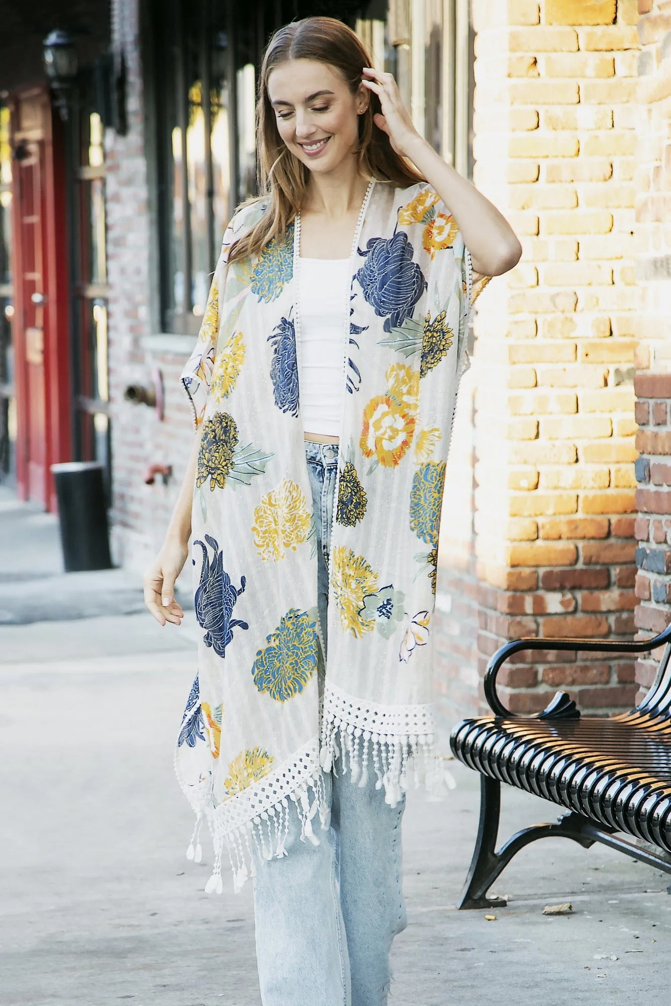 JP5234 Juniper Floral Kimono With Tassels