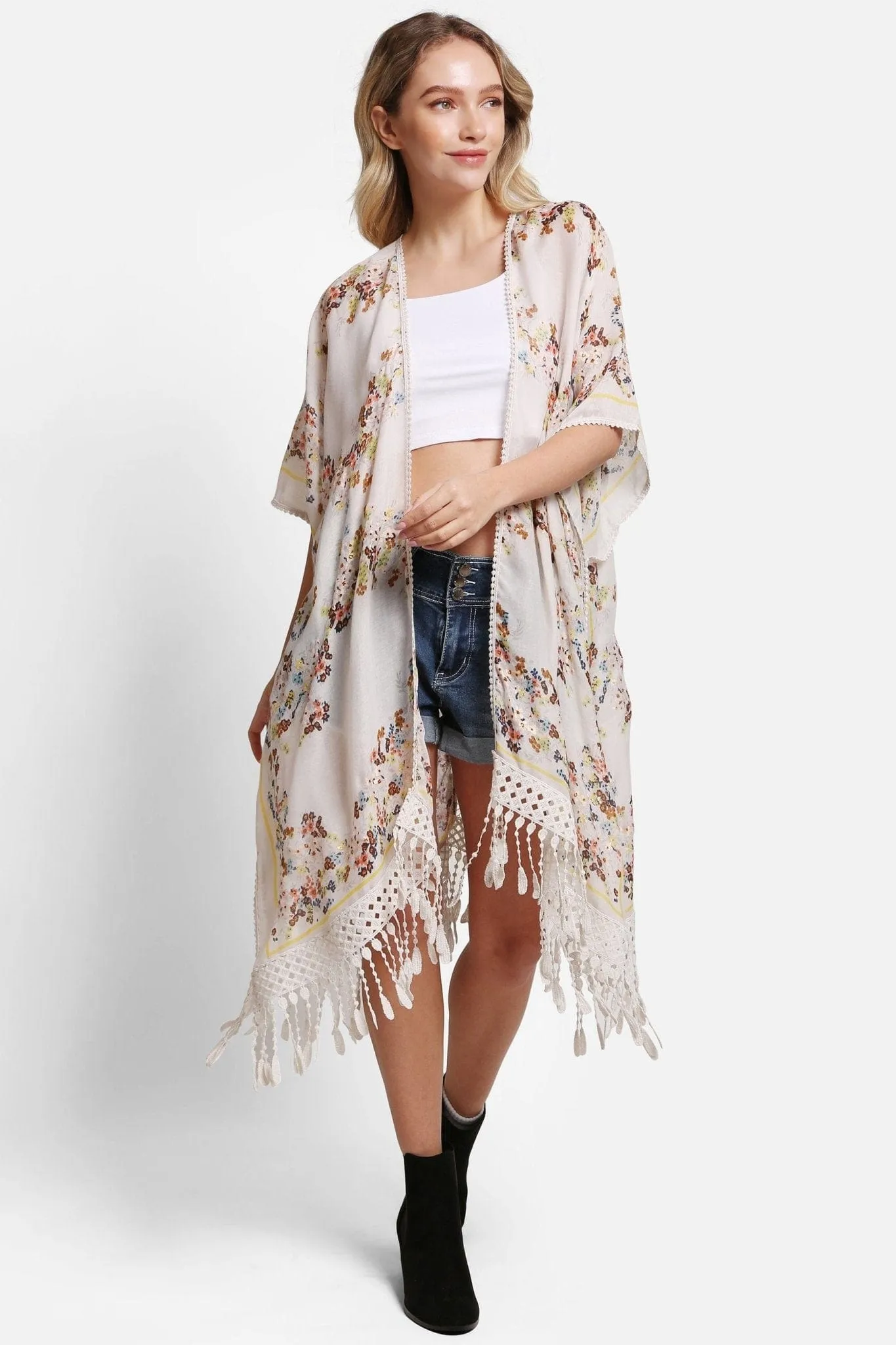 JP5234 Juniper Floral Kimono With Tassels