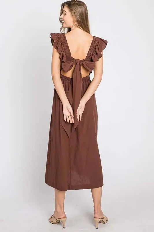 Linen Ruffle Midi Dress