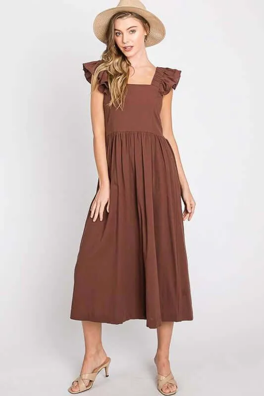 Linen Ruffle Midi Dress