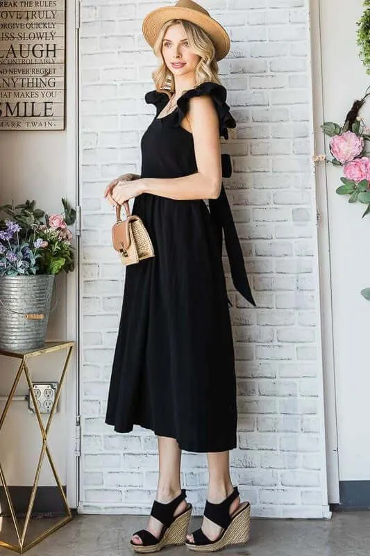 Linen Ruffle Midi Dress