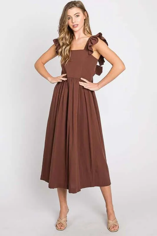 Linen Ruffle Midi Dress