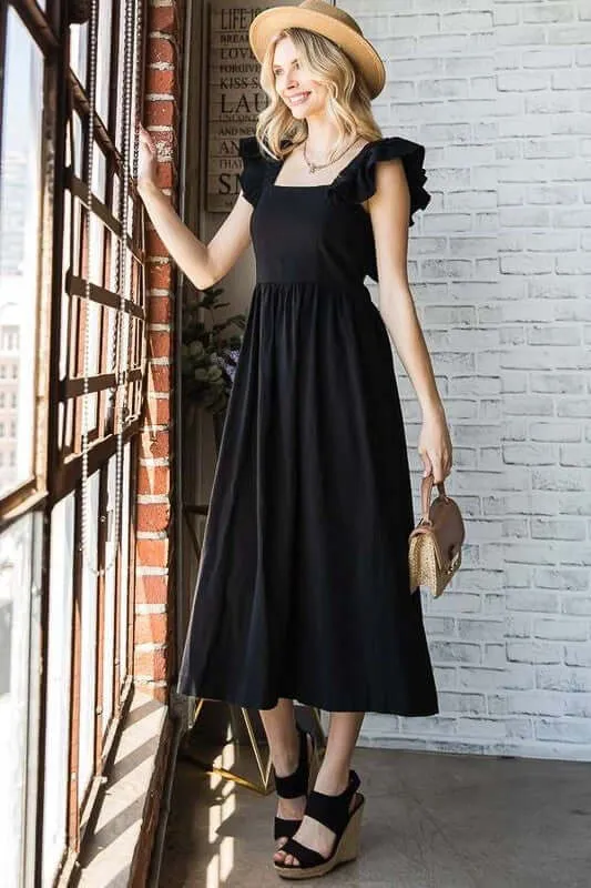 Linen Ruffle Midi Dress