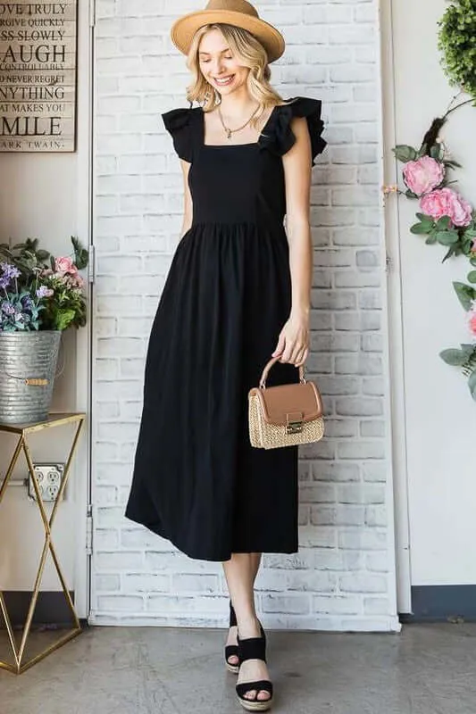 Linen Ruffle Midi Dress