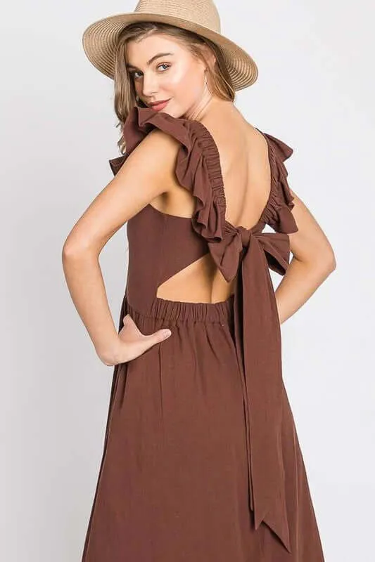 Linen Ruffle Midi Dress