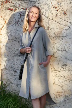 Linen Shirt Dress - Natural - ML
