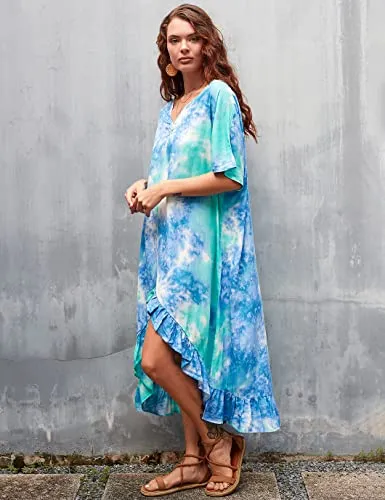 Loose Tie-Dye V-Neck Beach Kaftans for Women