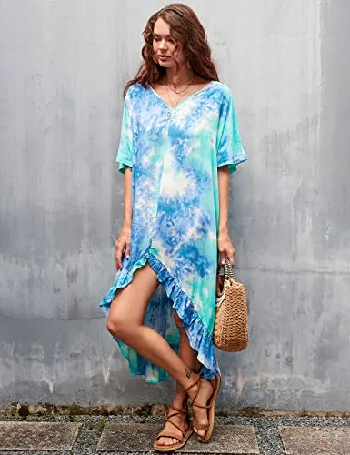 Loose Tie-Dye V-Neck Beach Kaftans for Women