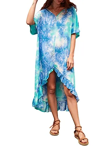 Loose Tie-Dye V-Neck Beach Kaftans for Women