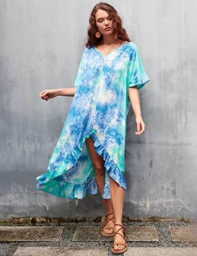 Loose Tie-Dye V-Neck Beach Kaftans for Women