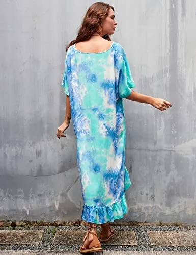 Loose Tie-Dye V-Neck Beach Kaftans for Women