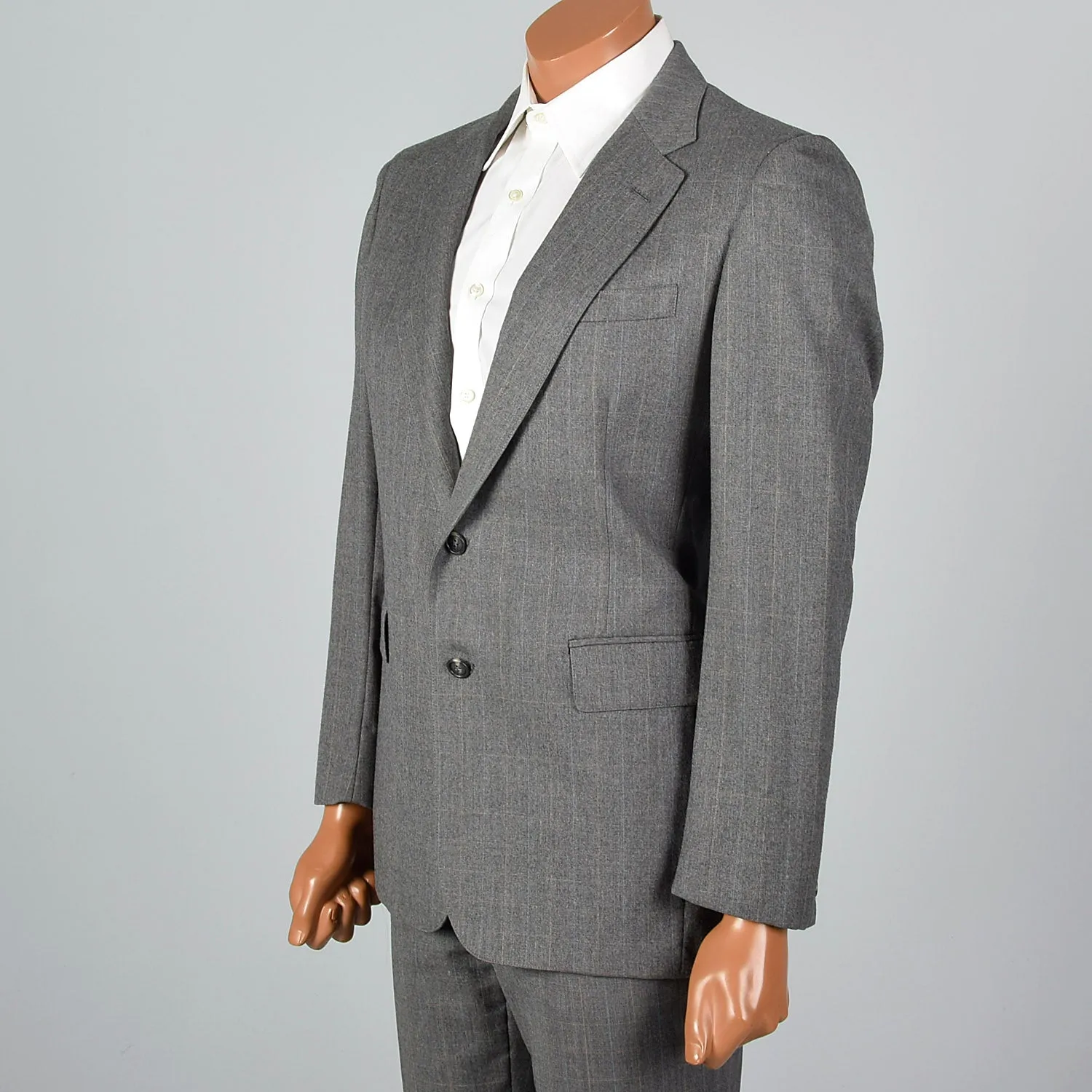 Medium 1970s Gray Windowpane Plaid Suit