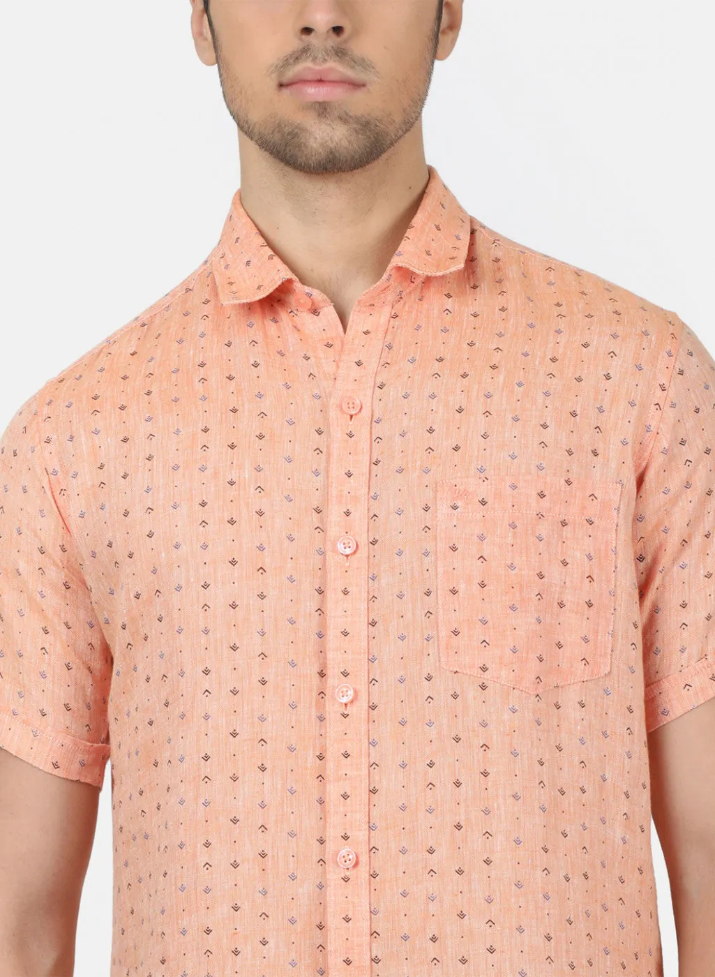 Men Light Orange Printed Shirts
