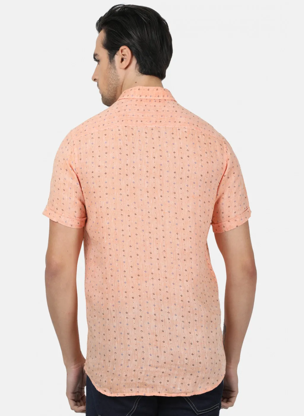 Men Light Orange Printed Shirts