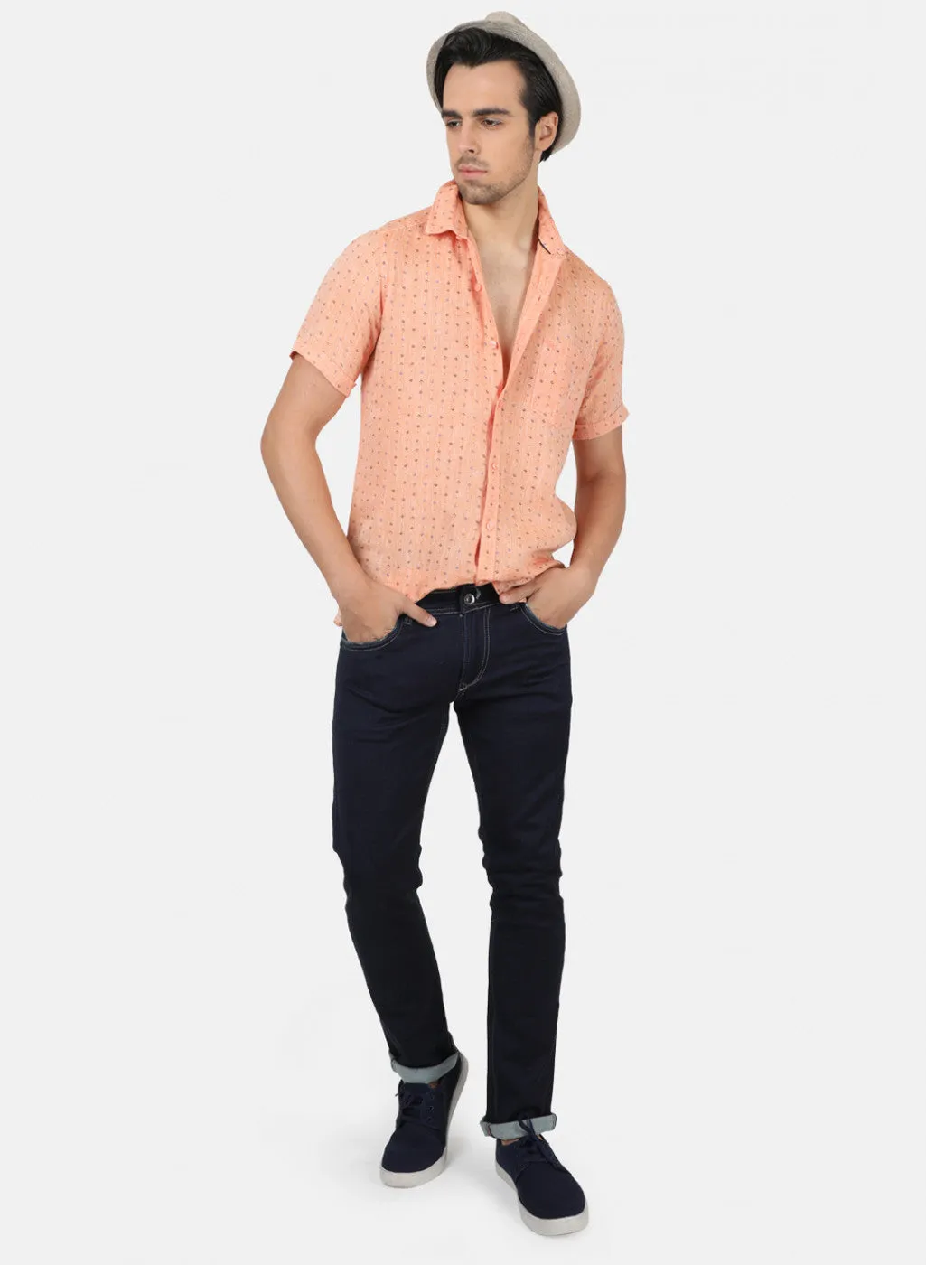 Men Light Orange Printed Shirts