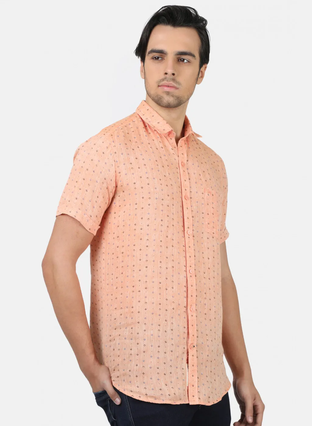 Men Light Orange Printed Shirts