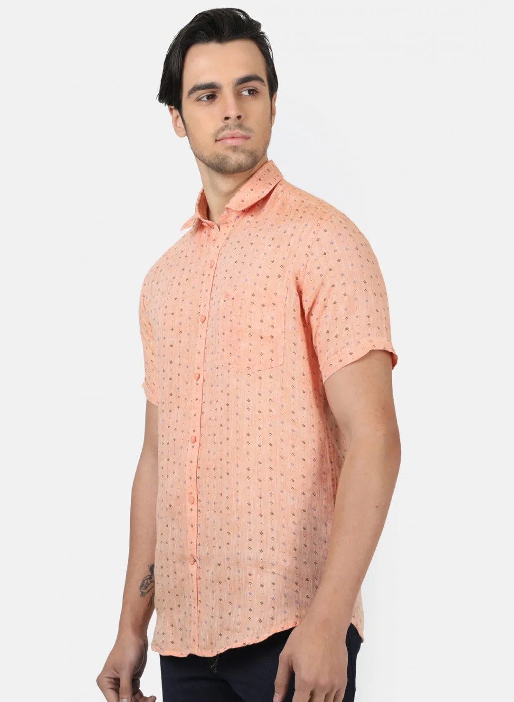 Men Light Orange Printed Shirts