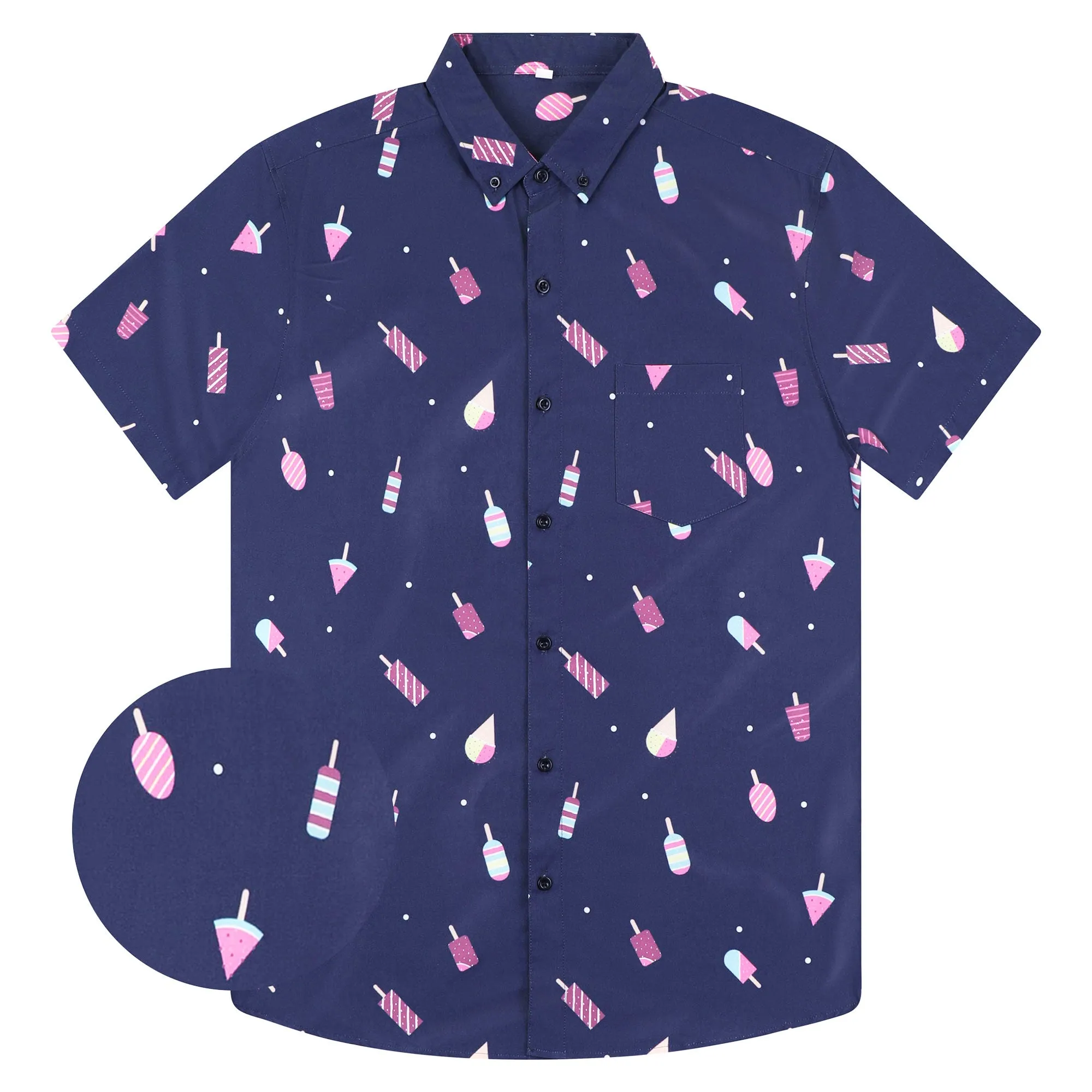 Mens Button Down Shirt - Ice Cream Navy ( Stretch )