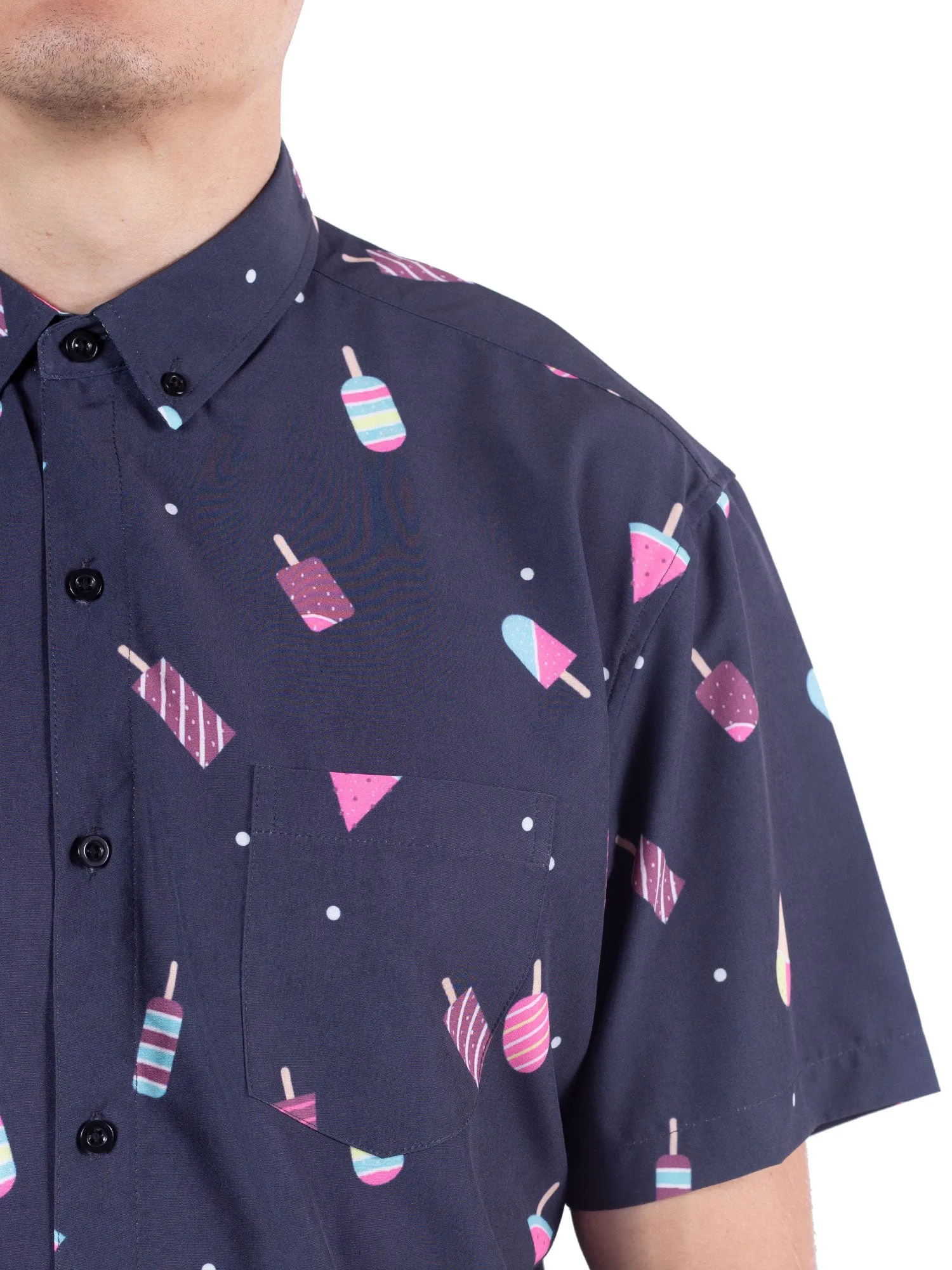Mens Button Down Shirt - Ice Cream Navy ( Stretch )