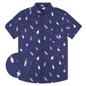 Mens Button Down Shirt - Ice Cream Navy ( Stretch )