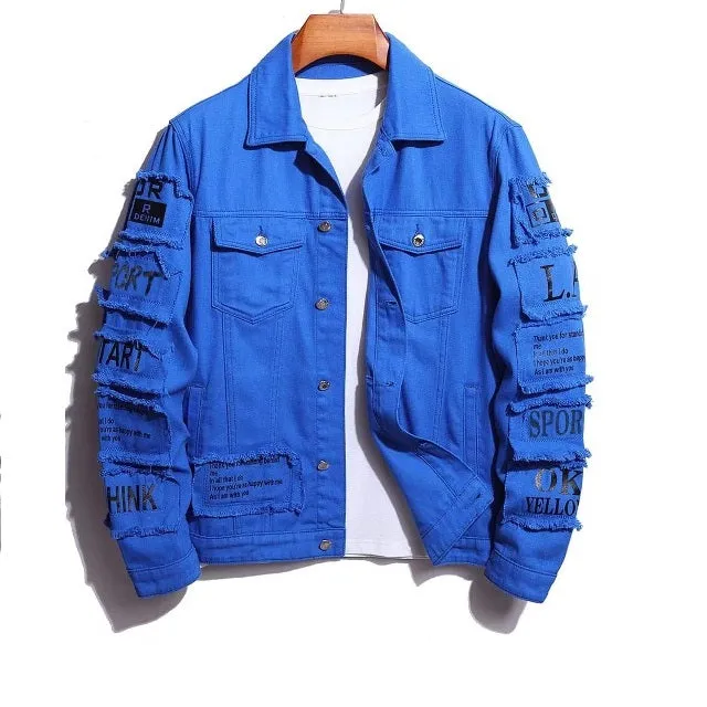 Men's Graphic Patchwork Denim Jacket