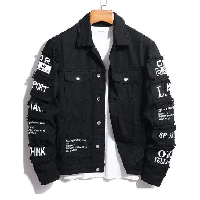 Men's Graphic Patchwork Denim Jacket