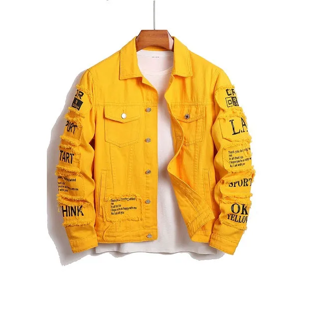 Men's Graphic Patchwork Denim Jacket