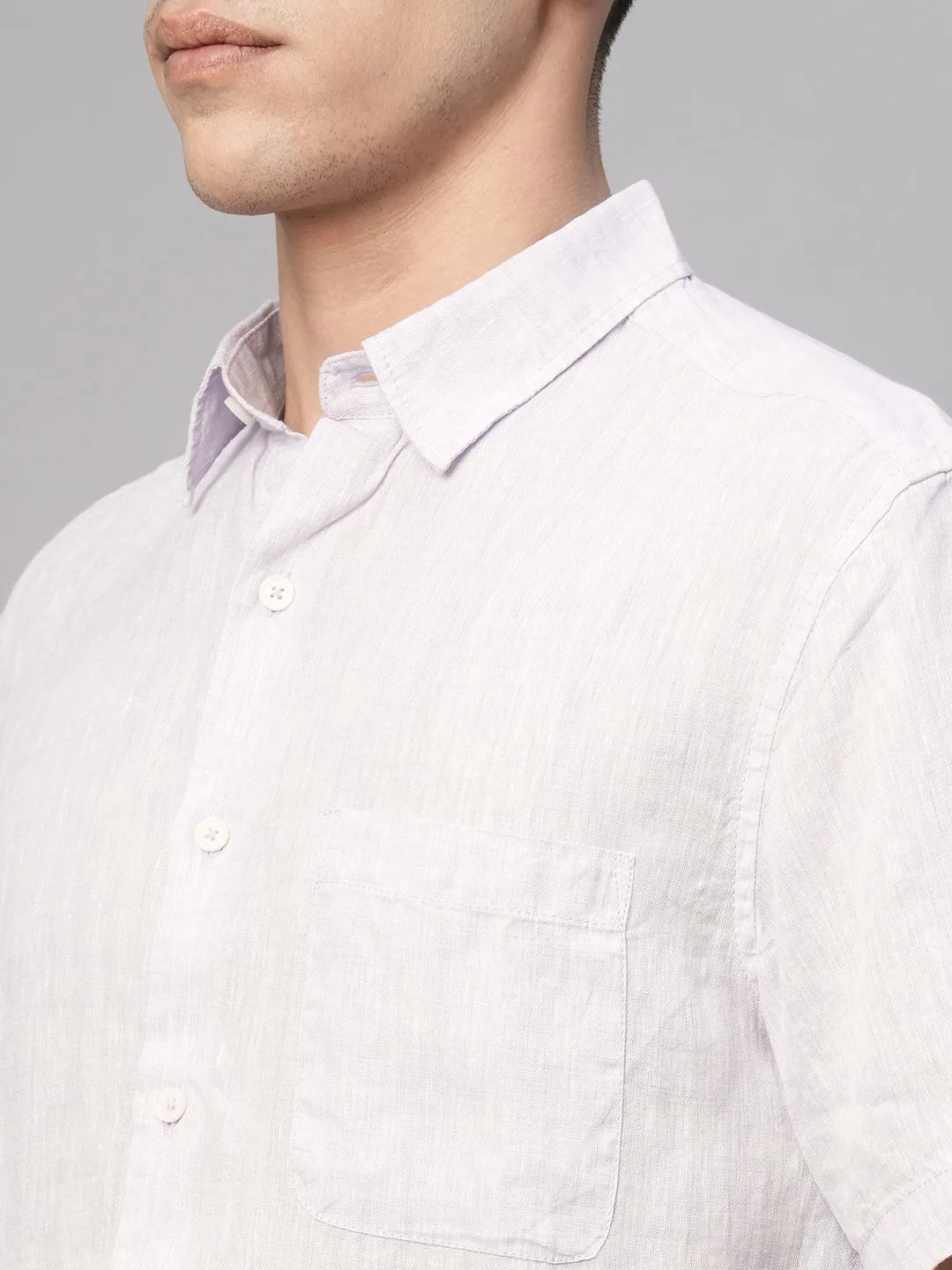 Men's Lilac 100% Linen Regular Fit Shirt