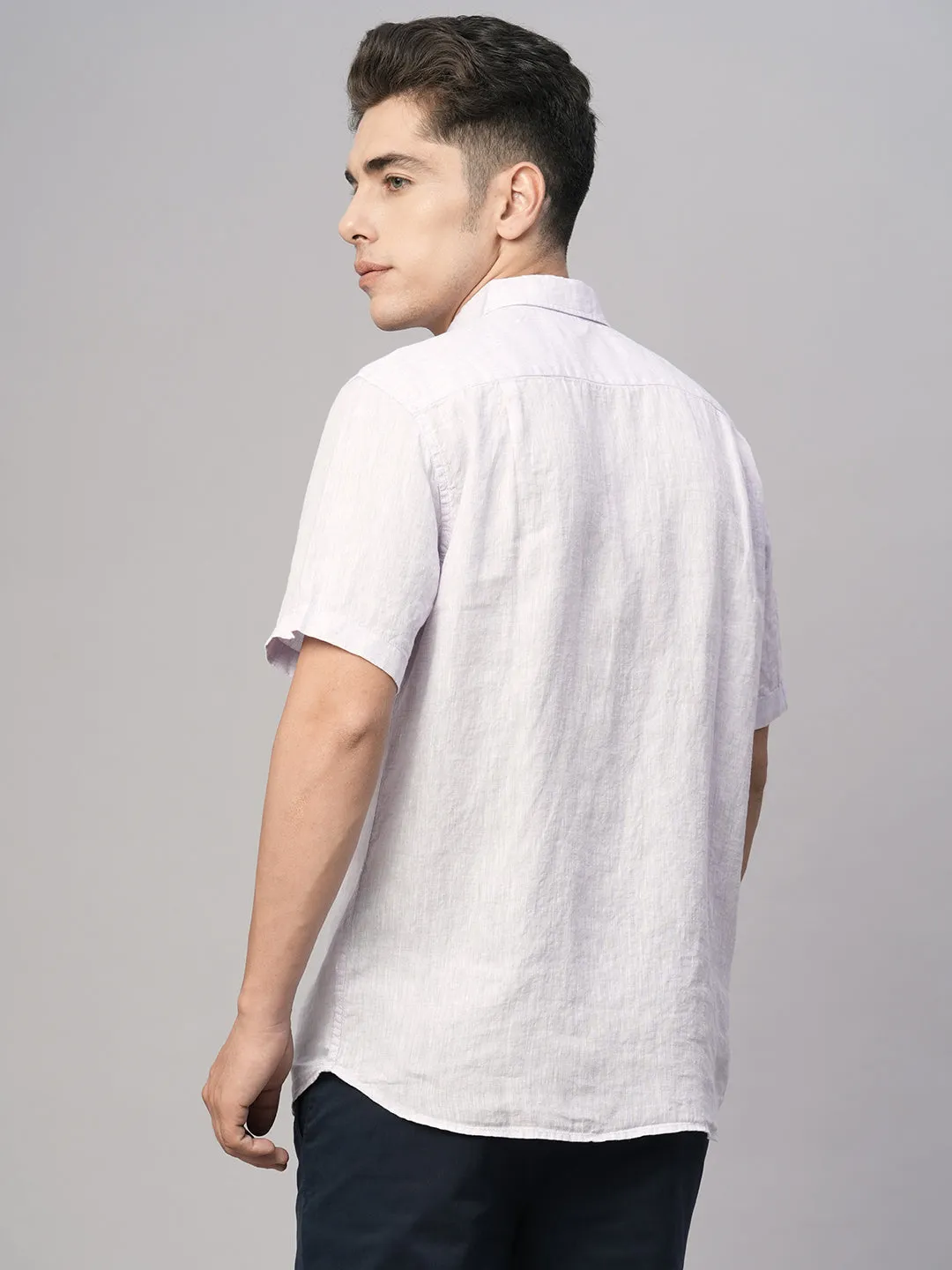 Men's Lilac 100% Linen Regular Fit Shirt