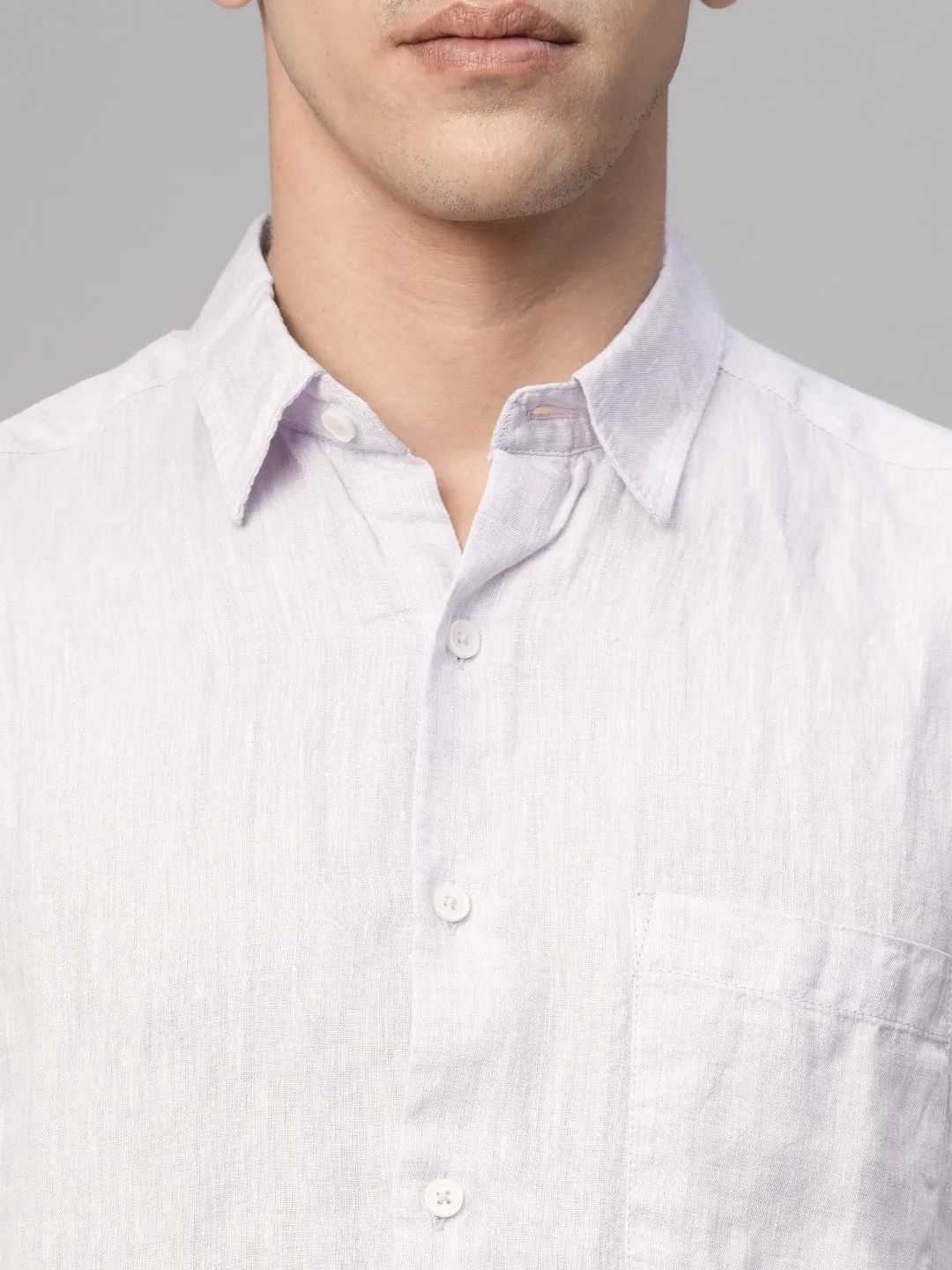 Men's Lilac 100% Linen Regular Fit Shirt