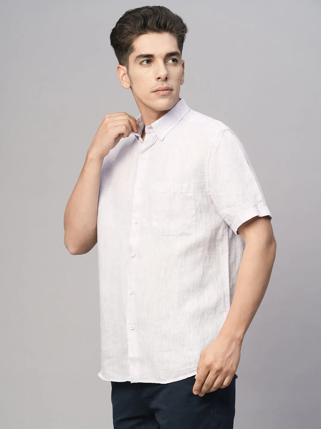 Men's Lilac 100% Linen Regular Fit Shirt