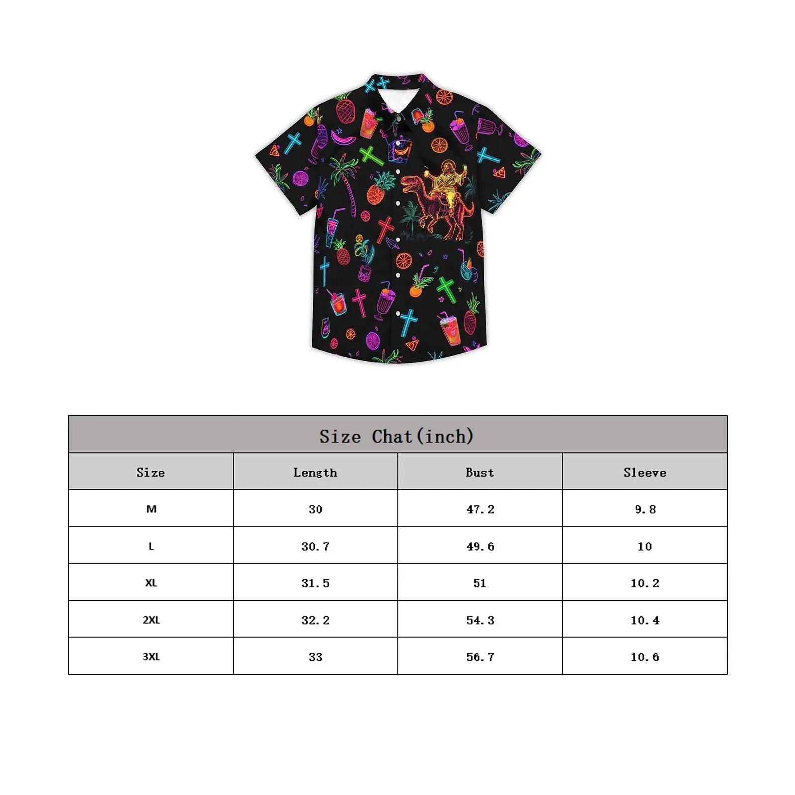 Men's Neon Jesus Shirt Funny Tropical Button Down Aloha Shirt Summer Holiday Tops