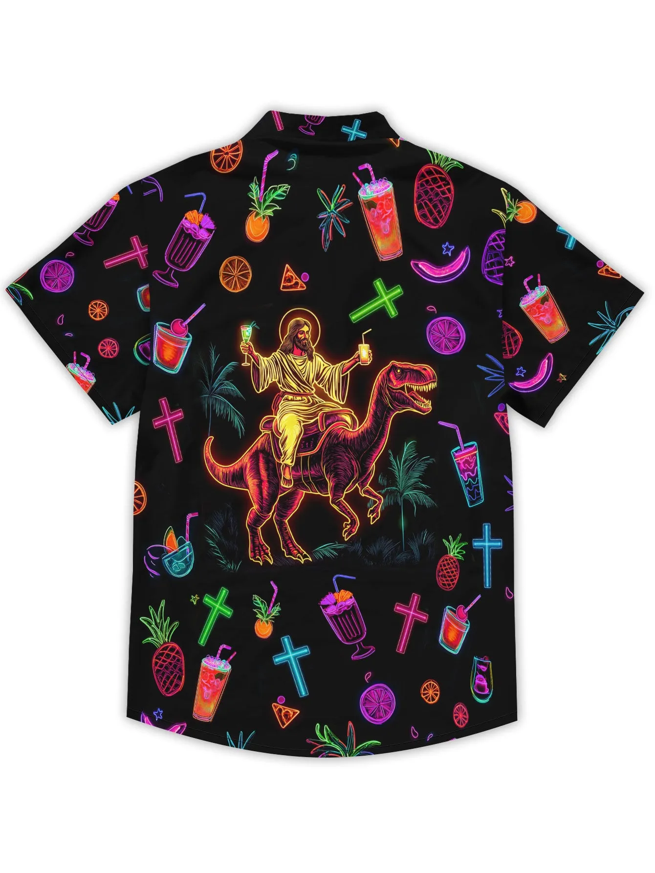 Men's Neon Jesus Shirt Funny Tropical Button Down Aloha Shirt Summer Holiday Tops