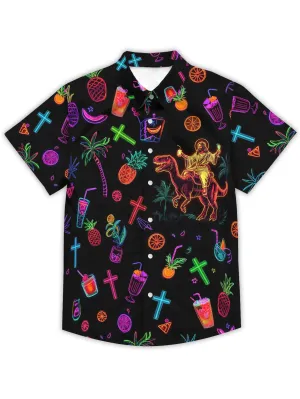 Men's Neon Jesus Shirt Funny Tropical Button Down Aloha Shirt Summer Holiday Tops