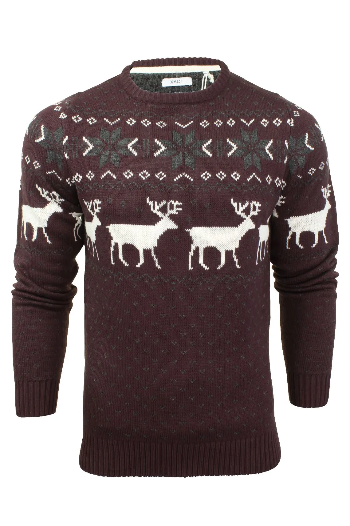 Mens Stag Xmas/ Christmas Jumper by Xact (Burgundy)