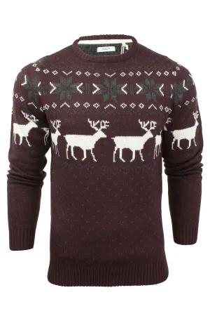 Mens Stag Xmas/ Christmas Jumper by Xact (Burgundy)