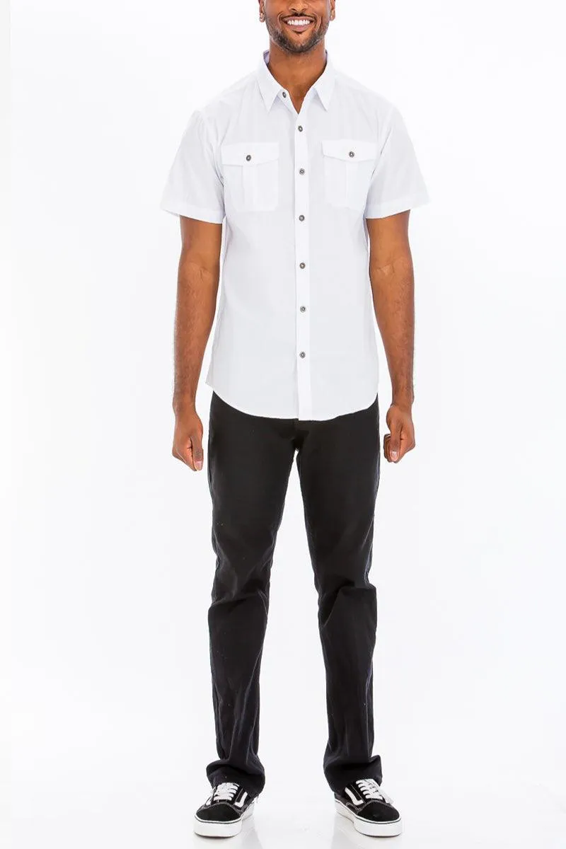 Mens Two Pocket Button Front Short Sleeve Shirt