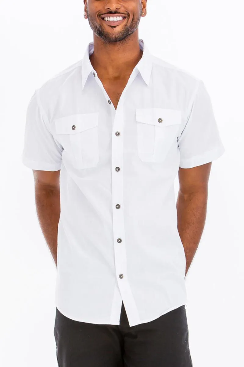 Mens Two Pocket Button Front Short Sleeve Shirt