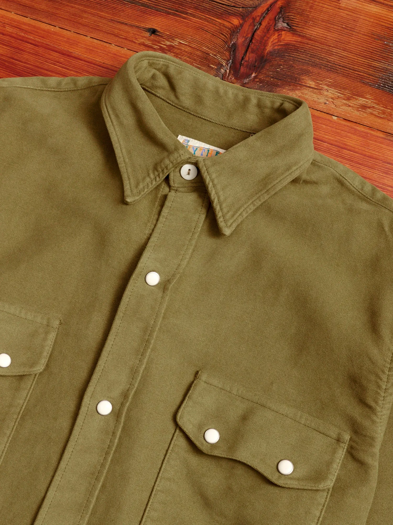 Moleskin Pearl Snap Shirt in Olive