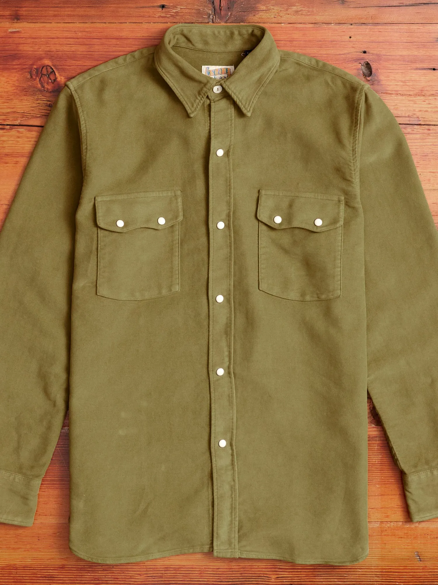 Moleskin Pearl Snap Shirt in Olive