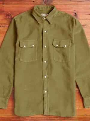 Moleskin Pearl Snap Shirt in Olive