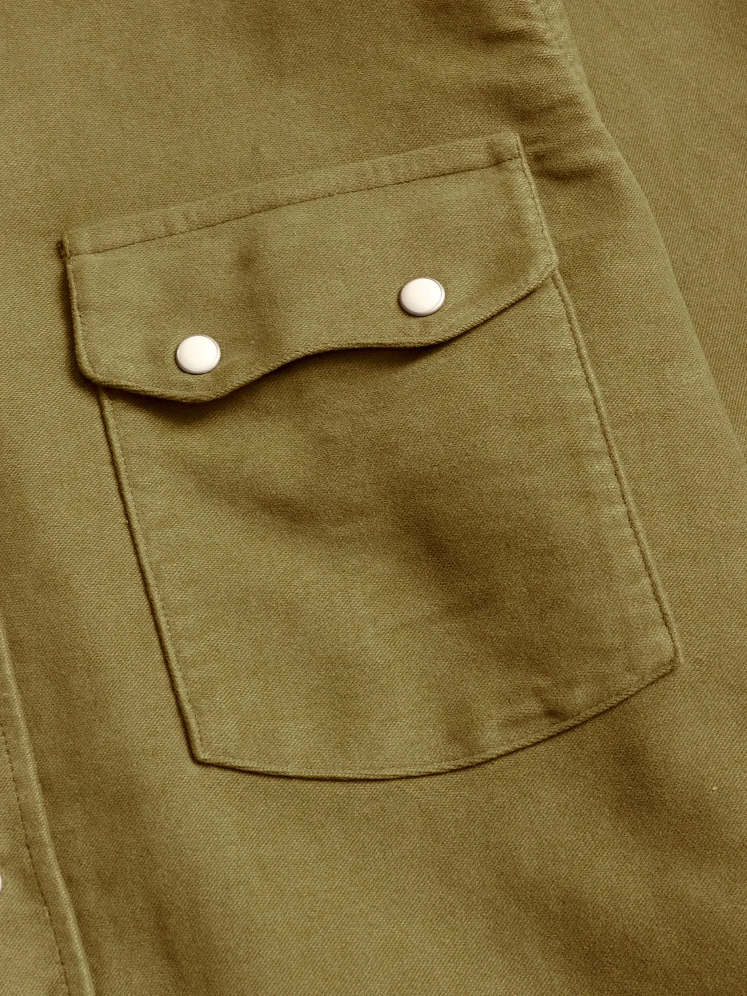 Moleskin Pearl Snap Shirt in Olive