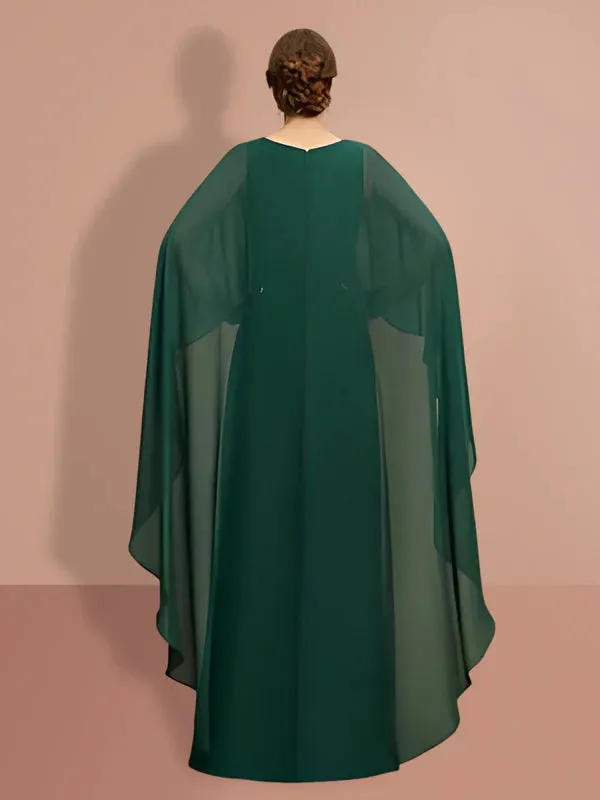 Mother Of The Bride Dresses Sheath Floor Length Long Sleeves With Wrap
