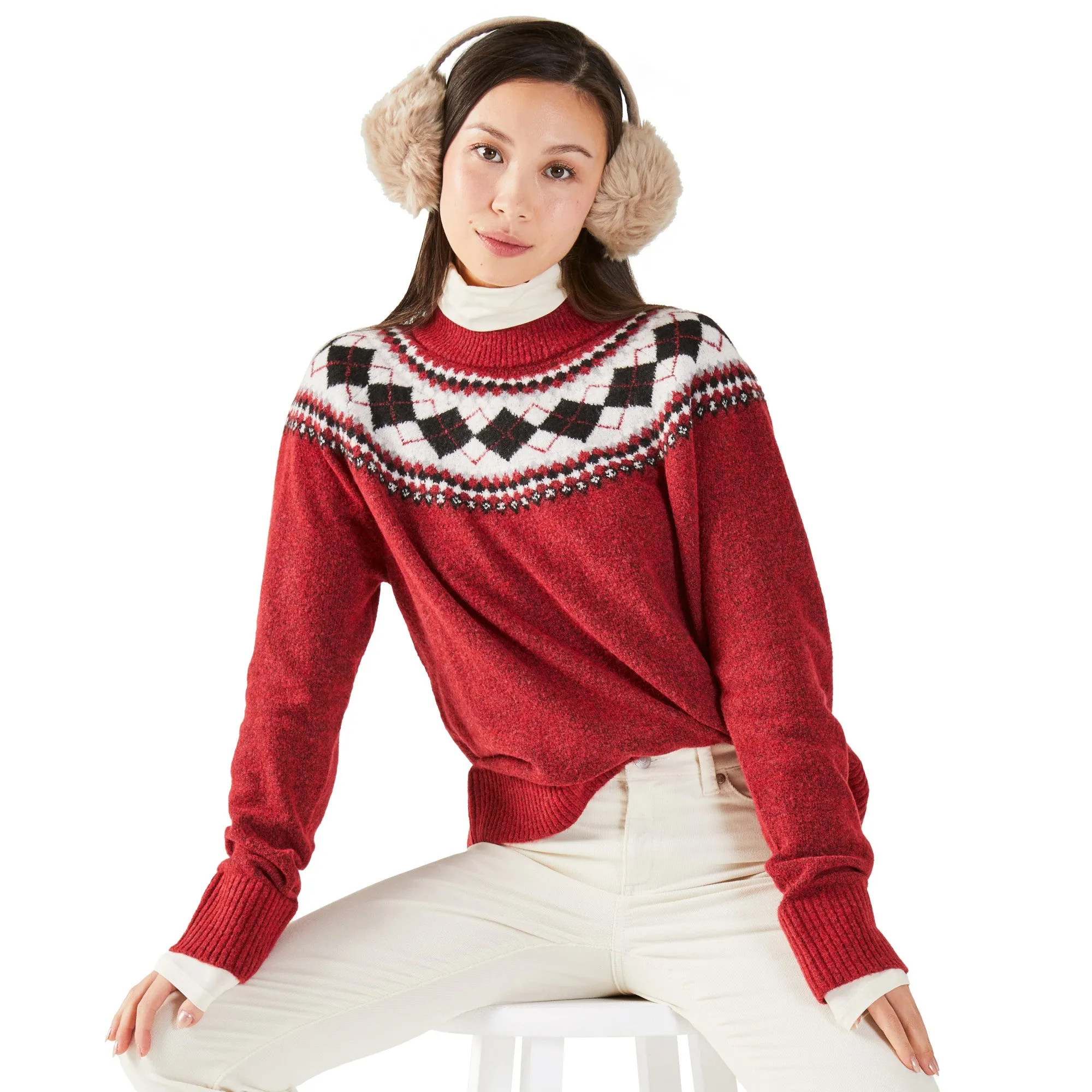mySTYLE Women's Fair Isle Mock-Neck Sweater