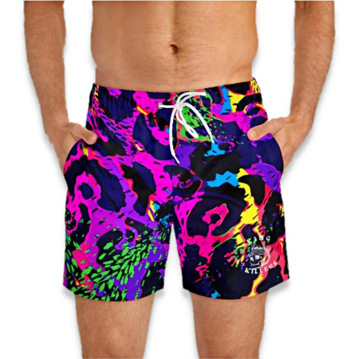 Neon Leopard Print Swim Trunks